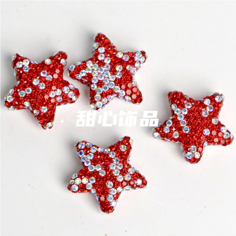Wholesale 5PCS Clay Diamond Bow Full Diamond Five-pointed Star Beads